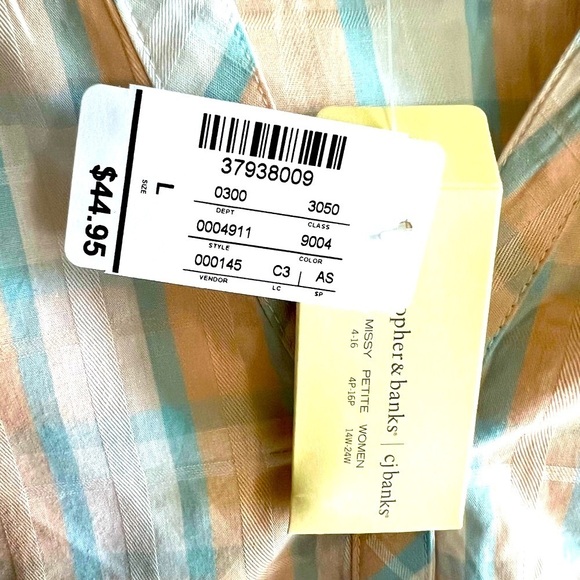 Christopher & Banks plaid pastel three bottom placket front cotton blouse Size L - Picture 9 of 14